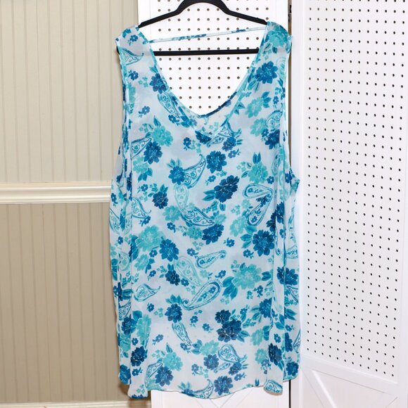 Plus Size Torrid 5 Turquoise Paisley Chiffon Hi-Lo Tunic Tank Top Blouse - Picture 3 of 9